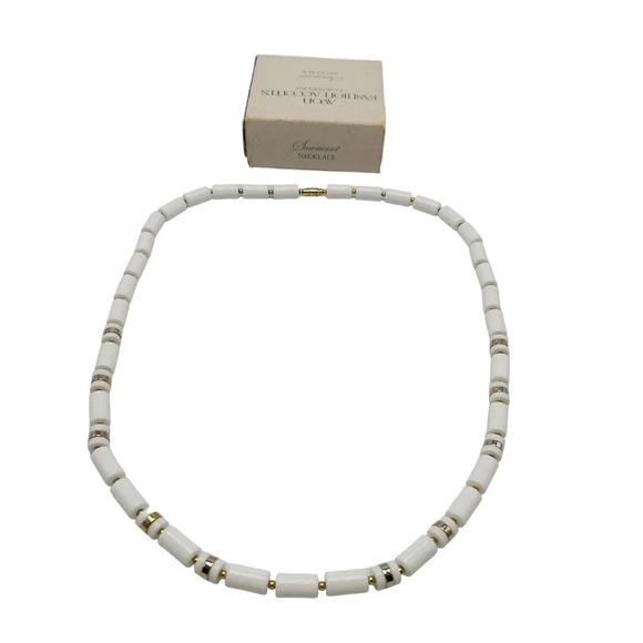 Avon 1977 White Tube Beads Gold Tone Accents Summerset Necklace 28 in Long - Picture 1 of 5